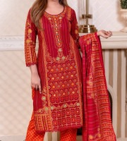 Red Traditional Printed Three-Piece