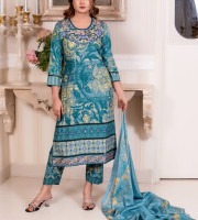 Turquoise Printed Three-Piece