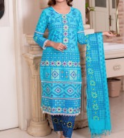 Aqua Blue Printed Three-Piece