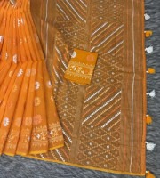 Mustard Orange Printed Dress Material B