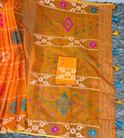 Orange Geometric Dress Material