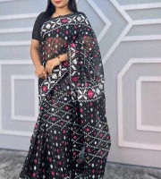 Black Floral Printed Saree