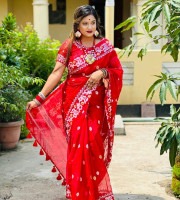 Bright Red Festive Saree