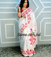 White Pink Floral Saree B