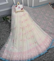 White Pink Net Lehenga