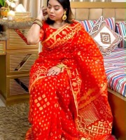 Orange Red Printed Saree