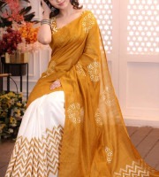 Mustard White Printed Three-Piece