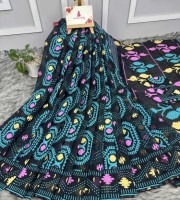 Navy Peacock Printed Dress Material